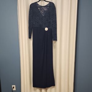 Oleg Cassini Midnight Blue Lace Gown